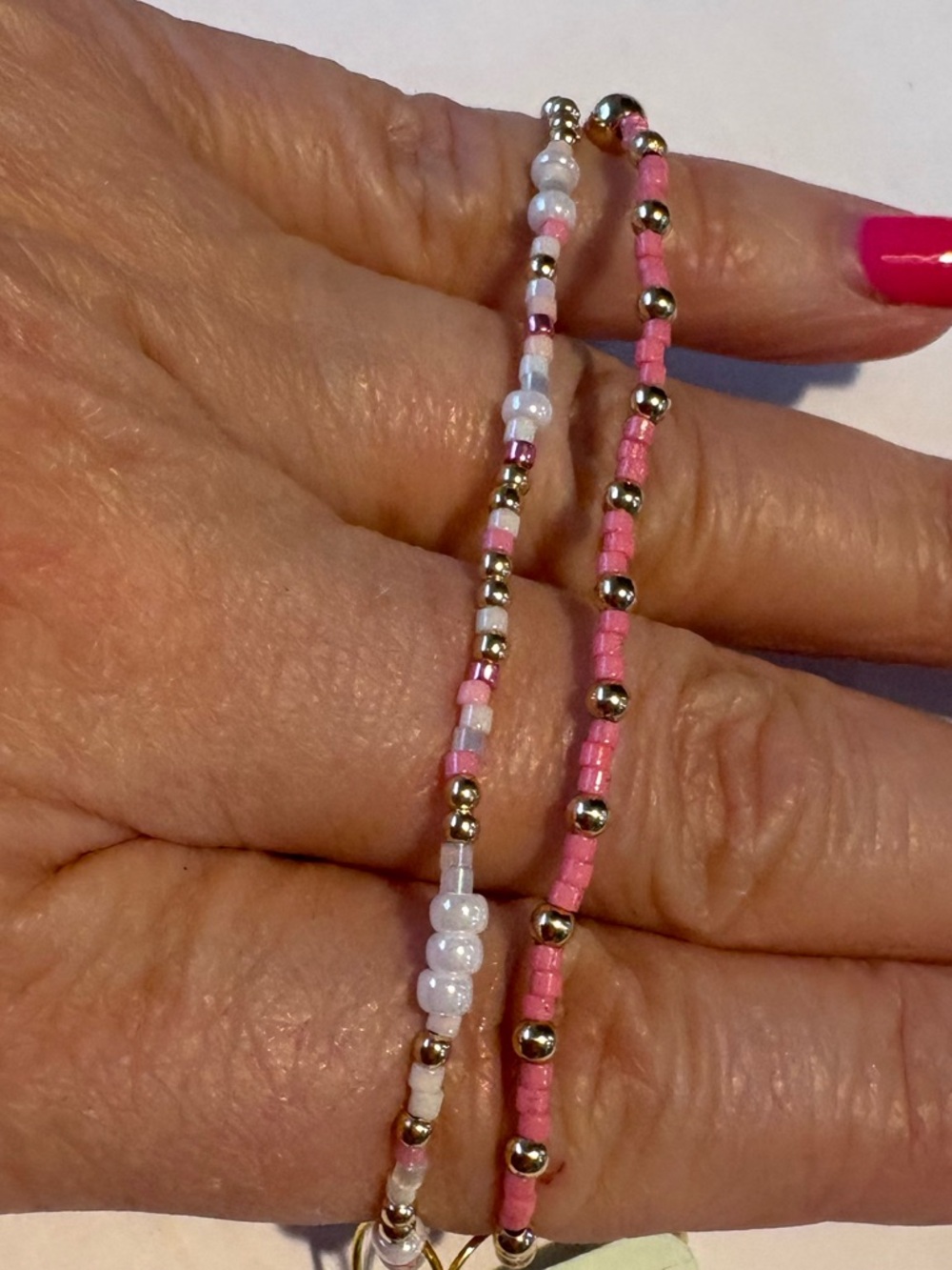 Delicate Pink Beaded Bracelet Set with Gold Accents E Newton Hope unwritten
